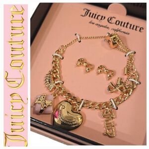 Juicy Couture Gold Charm Bracelet and Earrings Set